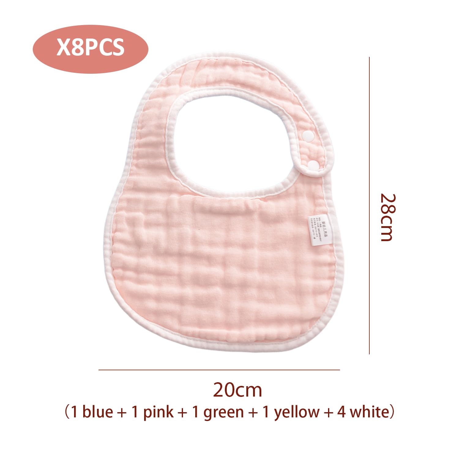 WUFGWBD 8-Piece Baby Bib Set, Soft & Absorbent Gauze Bibs, Blue, Pink, Green, Yellow, White, Unisex, Infant, Easy to Clean, Feeding Bibs - Image 2