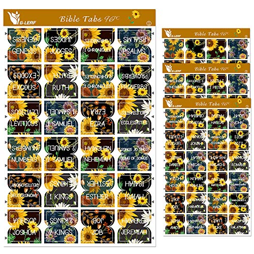 G-LEAF Sunflower Bible Tabs Bible Stickers Labels Bible Book Tabs Bible Faith Stickers 96 Pieces Bible Tabs, (66 Book Tabs, 30 Blank Tabs)