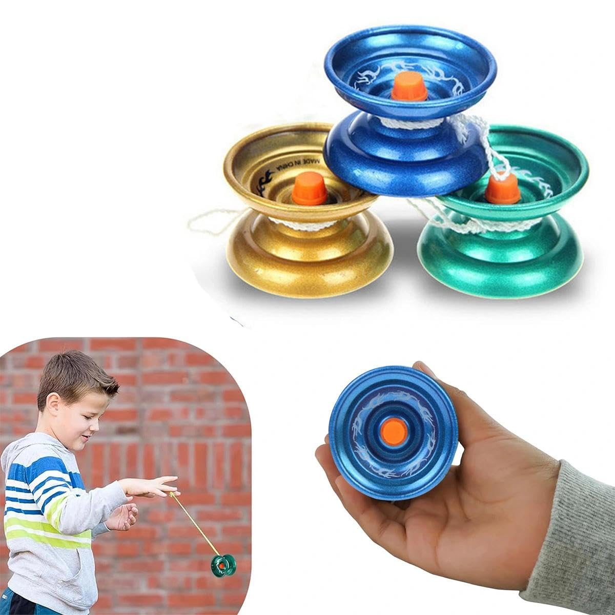 Alloy metal responsive yo-yo, aluminium yo-yo for beginners, stable and sturdy balance type, 1 extra string, suitable for children's play Diameter 5.5cm