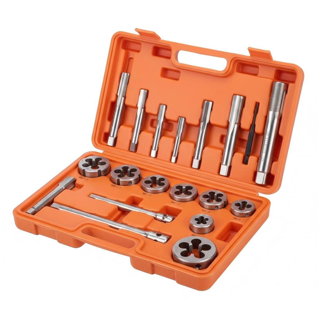 7/8-18 Left Hand Tap and Die Set, HSS (High Speed Steel) Plug Tap and Round Threading Die, 7/8" - 18 Thread Per Inch LH Threading Tool Kit, 2-Piece