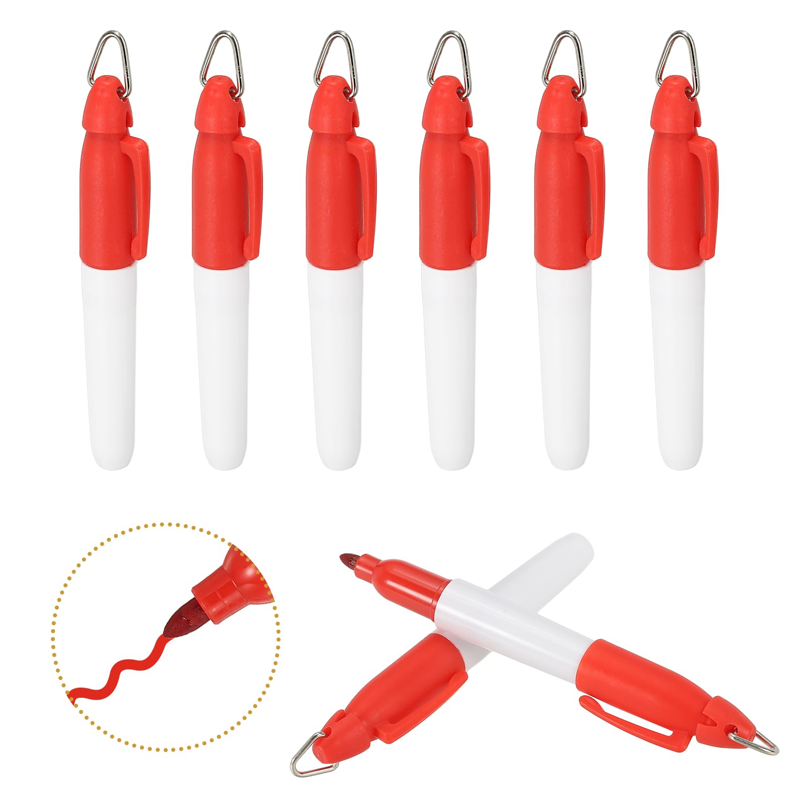 PATIKIL Round Point Mini Permanent Markers with Clips, 8 Pcs Golf Marker Pen with Keychain Clip for Office Supplies Outdoor Activities, Red