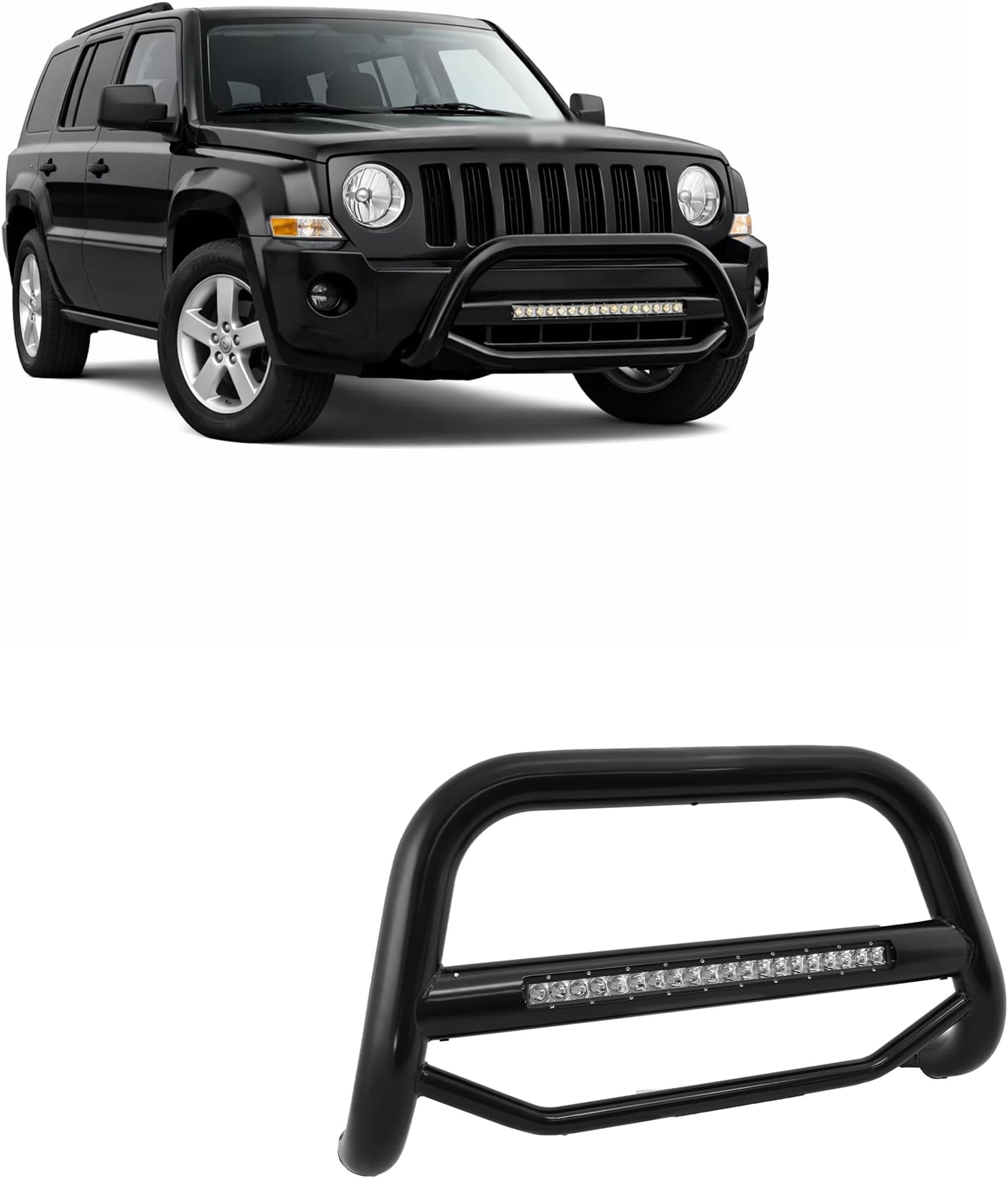 Black Horse MAX BEACON Bull Bar No skid plate Black Compatible with 2008-2017 Jeep Patriot-MAB-JEB9001B