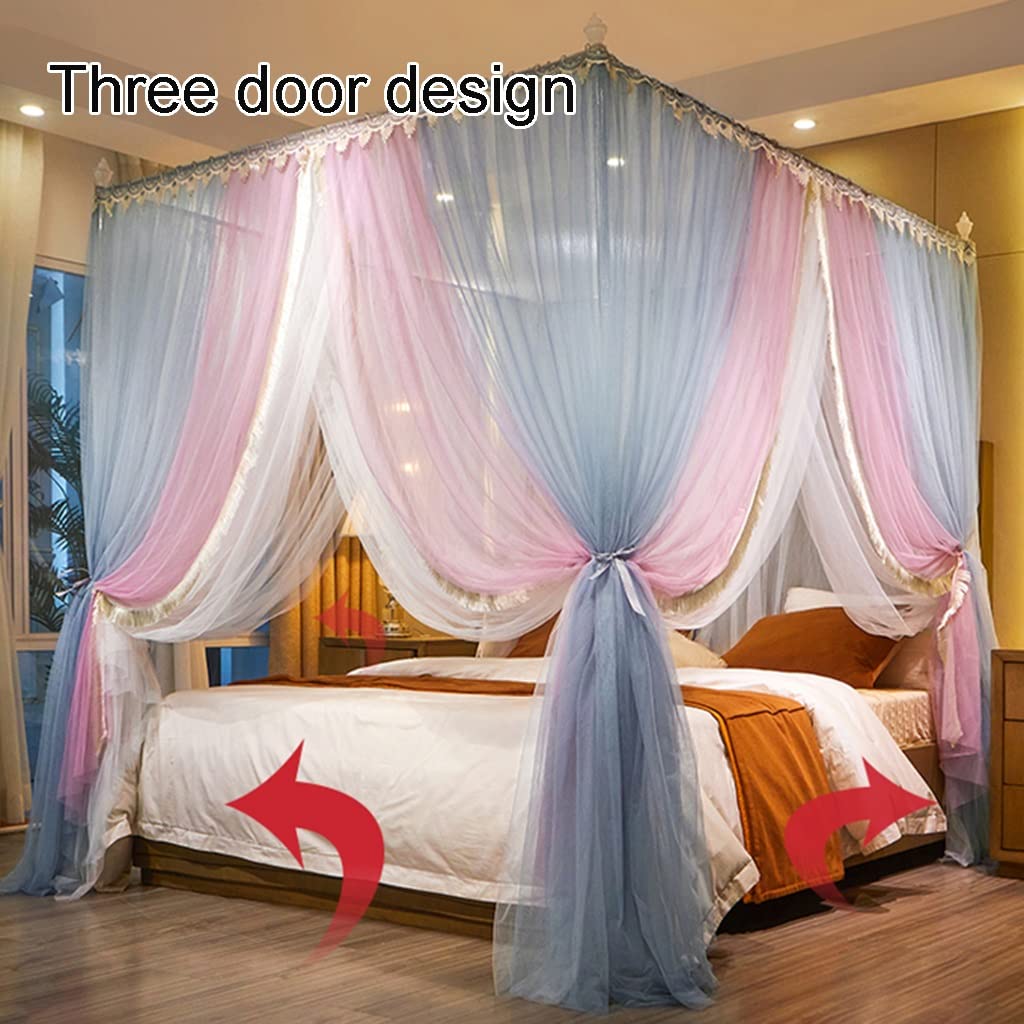 Zanzariera Da Letto Principessa 180x200x200 Cm – Tre Aperture Laterali, Pizzo Elegante, In Poliestere, Bianca