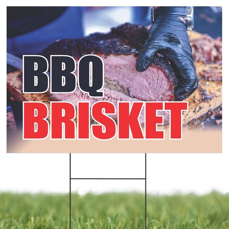 BBQ Brisket | Full Color Sidewalk Display Sign Board with Metal Ground Stakes | 24" W x 18"H