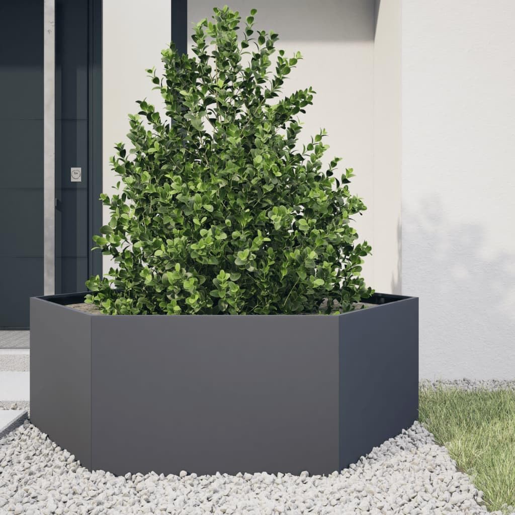 vidaXL Pflanzkübel, Blumenkübel mit Offenem Boden, Hochbeet Gemüsebeet für Garten Terrasse, Pflanzkasten Blumenkasten Kompostbehälter, Anthrazit Sechseckig Stahl