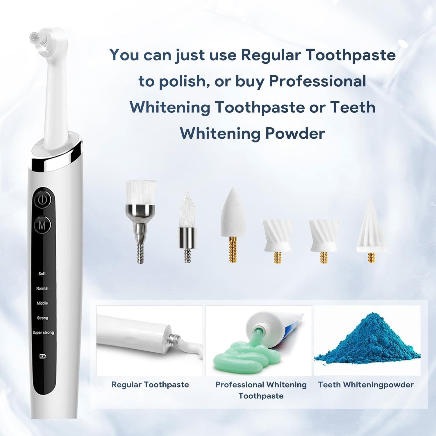 Elektrische Zahnpolierer Wiederaufladbar - Mit 5 Austauschbaren Köpfen LED Licht IPX6 Wasserdicht für Home Oral Care
