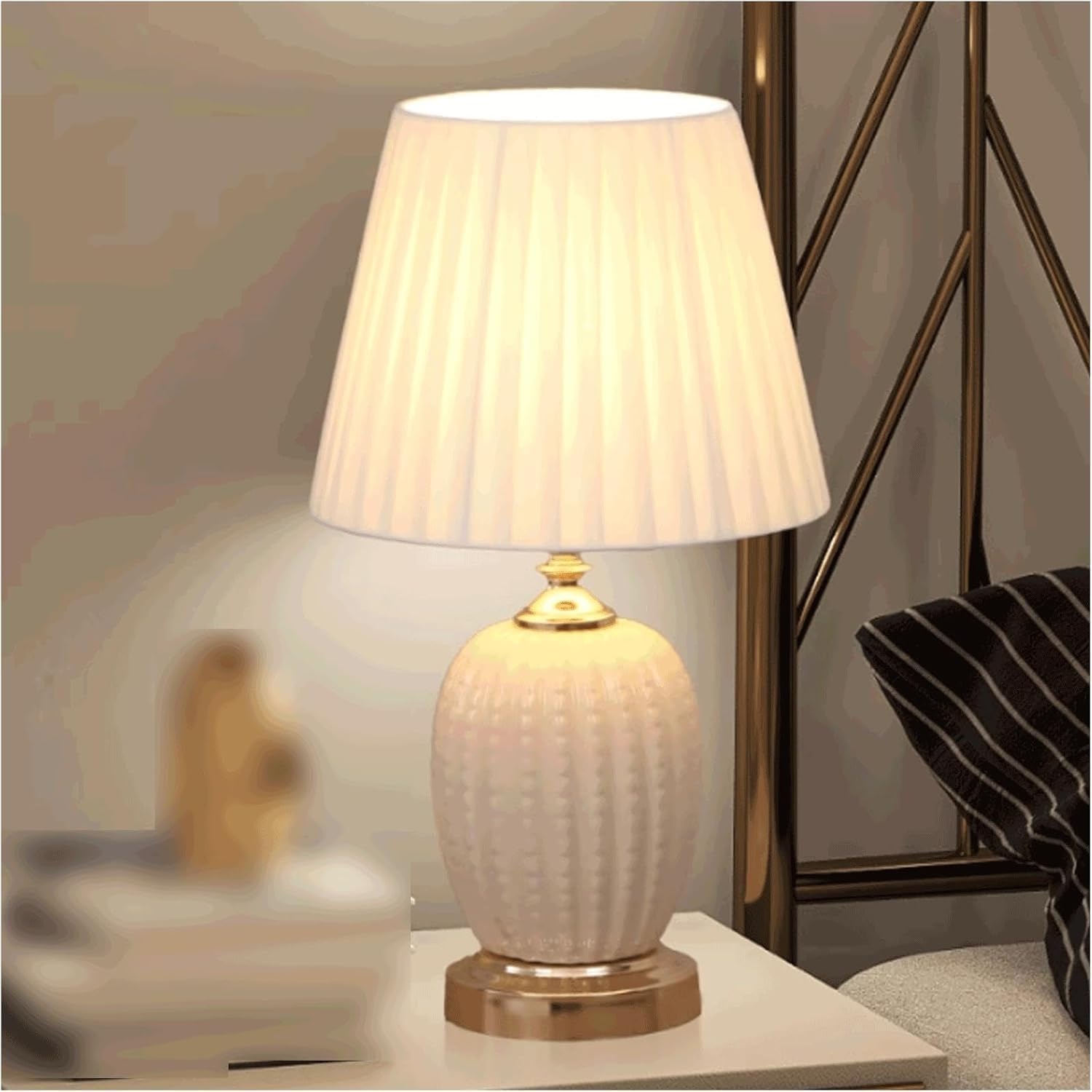 YNIYUJKL Adjustment Table Lamp Ceramic Bedside Desk Metal Base Bedroom Glass Lampshade,Yellow
