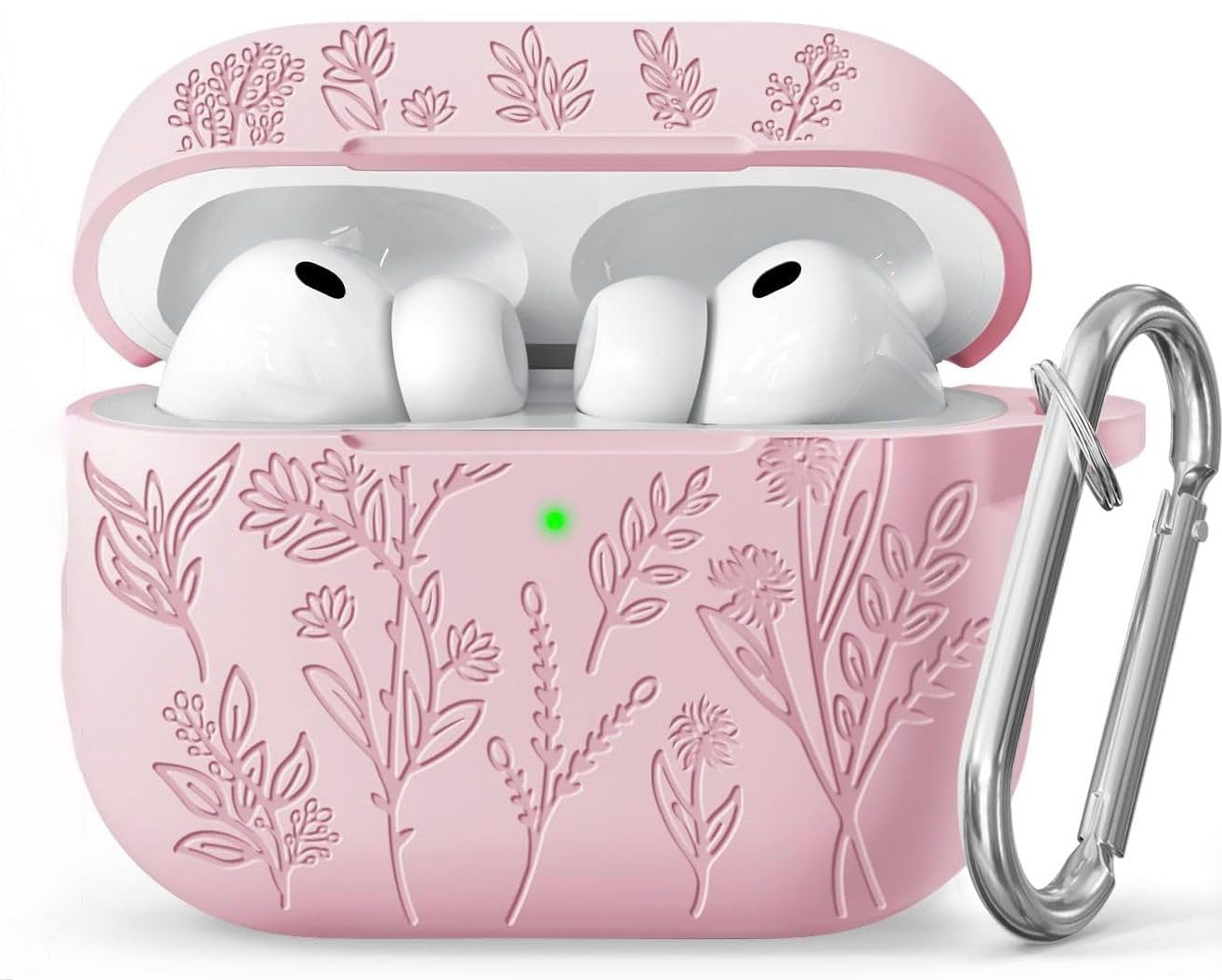 Meyaar Silicone Case for AirPods Pro 3 Floral Embossed, Flower Engraved Soft Silicone Cover with Keychain, Anti-Scratch, Shockproof Protective Case Cover (Pink, for AirPods Pro 3 (2025))-image-17