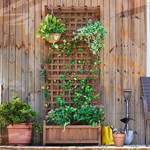 Amerlife Wood Planter With Trellis Raised Bed Trelli 72 Inch Height Privacy Screen Planter Box With Trellis For Outdoor Vine Climbing Plants Flowers #TOP5