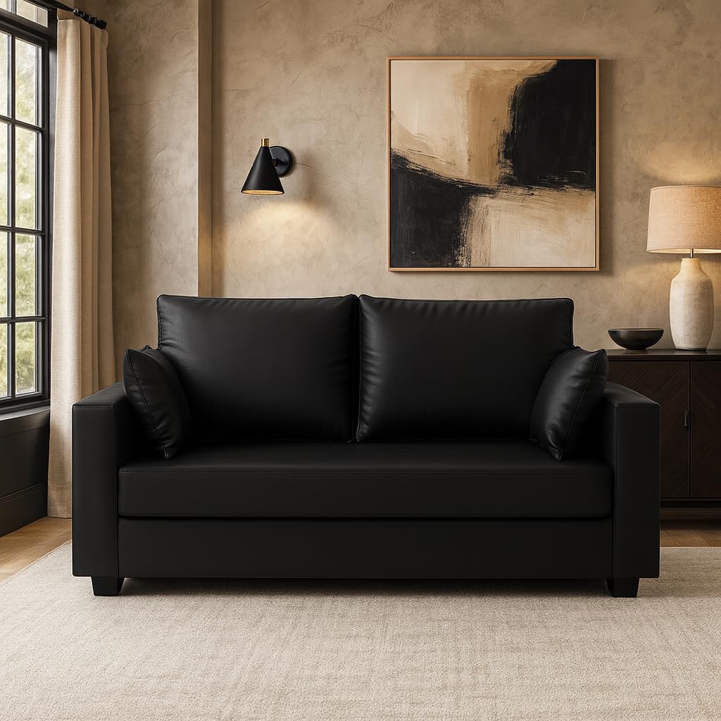 Sorvik 2 Seater Sofa Set | Premium Leatherette Upholstery | Modern Design | Plush Comfort Cushions for Living Room (Black)-picture-14