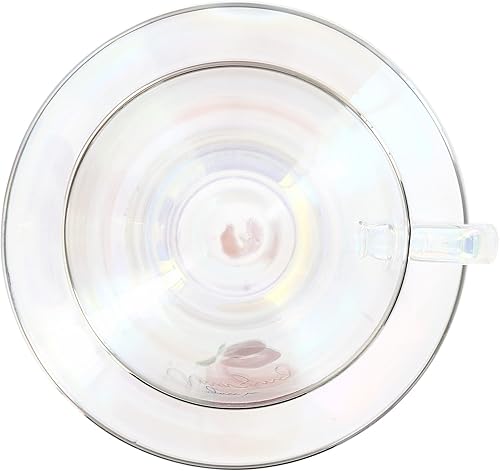 Miniatura 5 de Pavilion Gift Company - You're Amazing - Juego de taza de té de vidrio de 7 onzas con platillo, taza de café iridiscente, taza de té con patrón