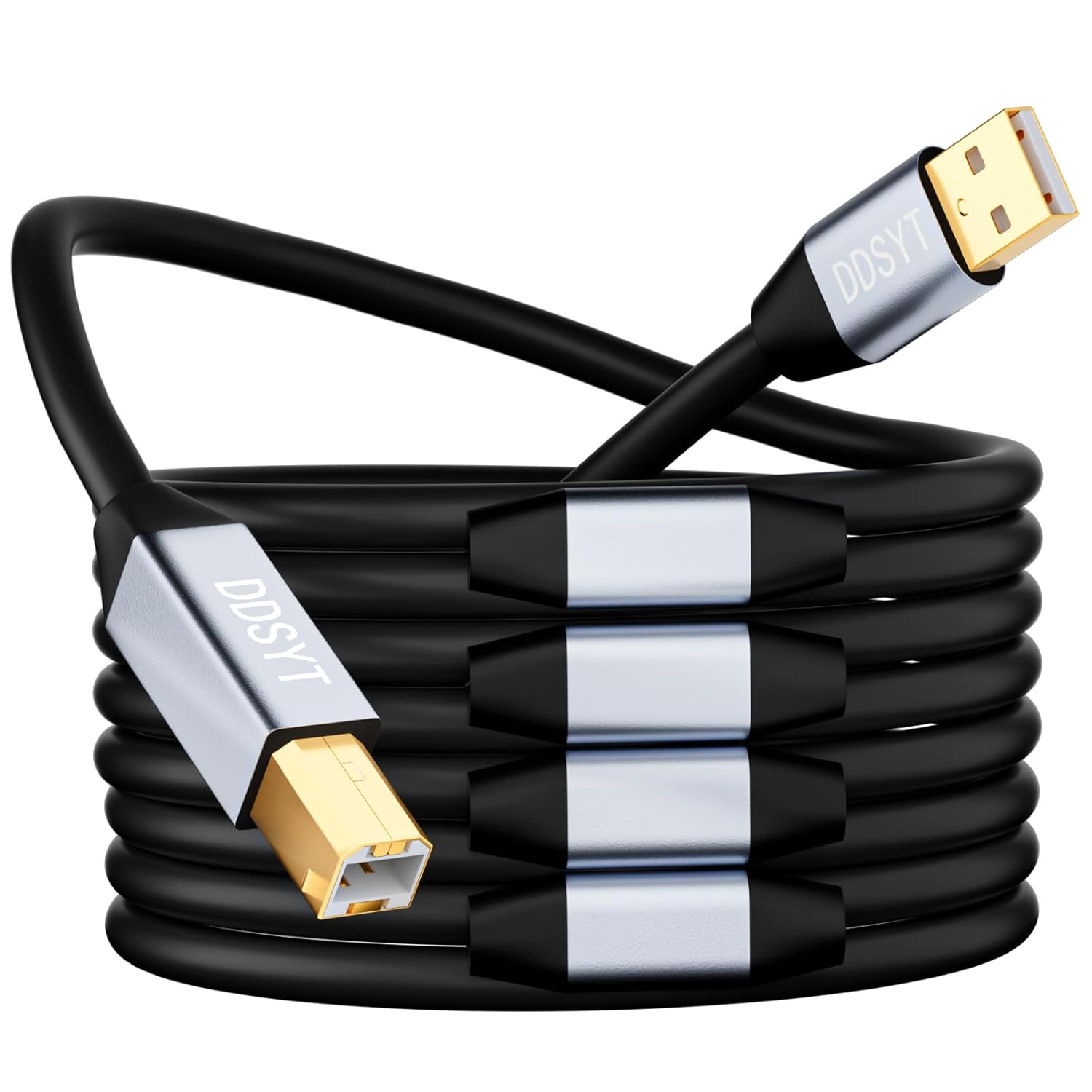Active USB 2.0 Printer Cable 150 ft with Signal Booster, Gold Plated USB A to B Cord for Long Distance Home Office Setup, Compatible with Mac PC Scanner Piano, Black PVC