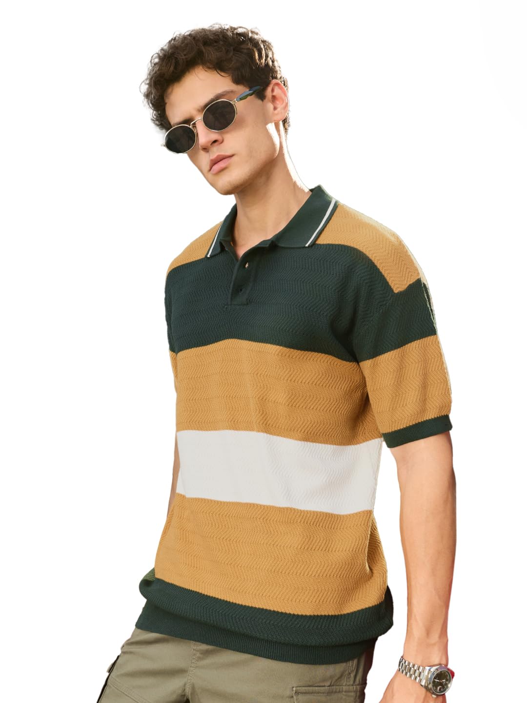 Polo jacquard en coton de qualité supérieure coupe décontractée