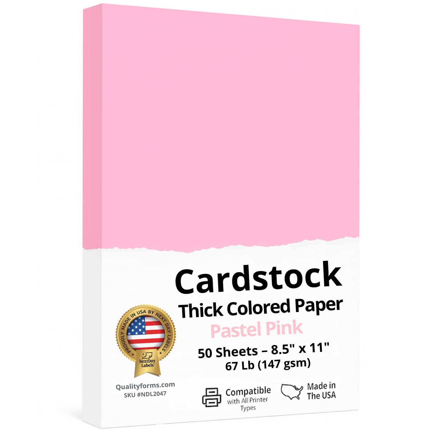 NextDayLabels Color Cardstock Paper - 50 Sheets - 8-1/2" x 11" - Pastel Pink 67 lb (147 gsm) - Thick Colored Paper for Crafting, Invitations, Posters,
