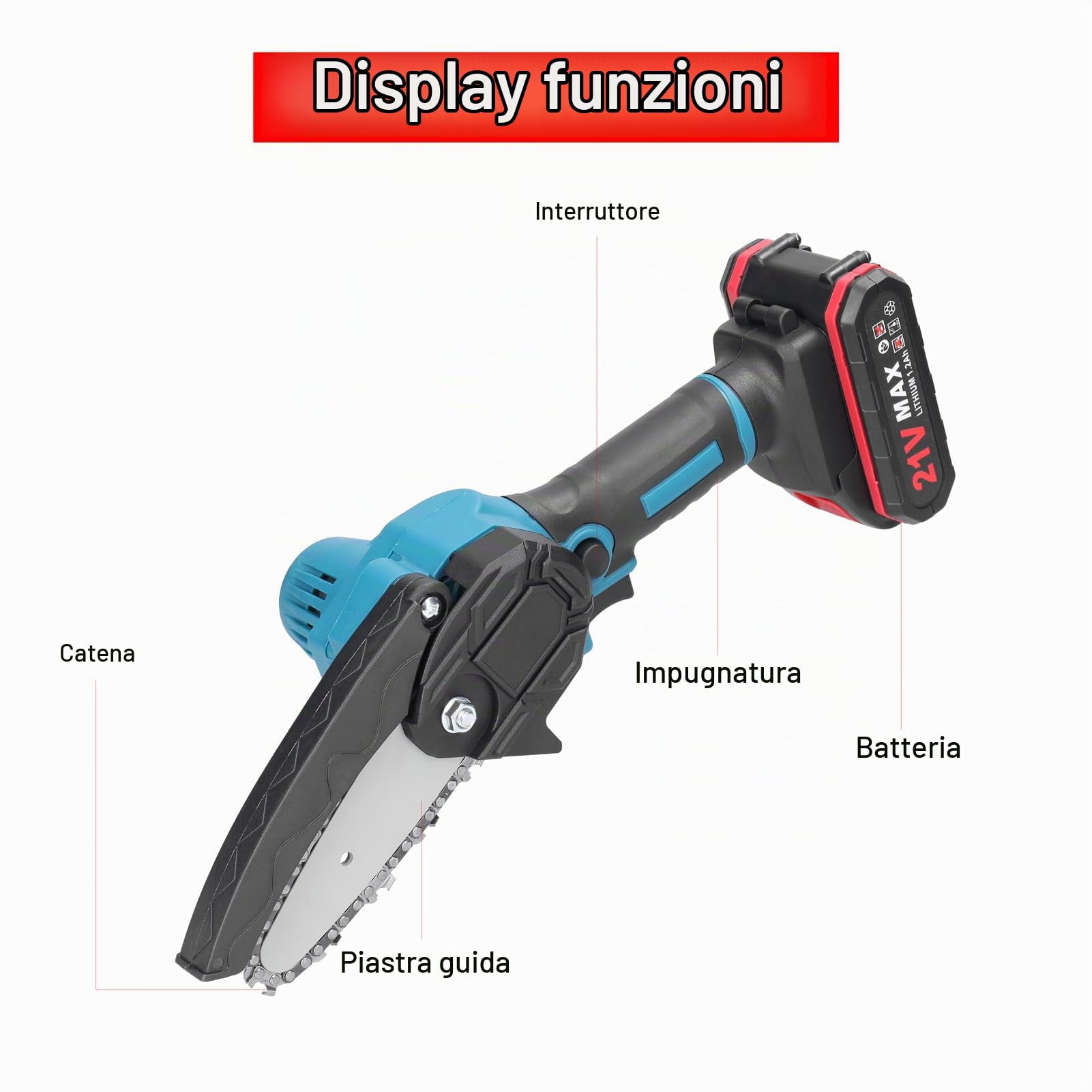 Mingzhe Motosega a Batteria, Seghe Elettriche Portatili da Potatura da 21 V 4 Pollici Piccola Motosega per Spaccare il Legno per Frutteto Giardino (2 batterie)