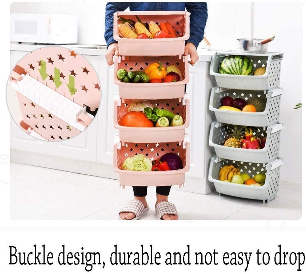 Carrello Organizer da Cucina con Ruote - Scaffale portaoggetti con cestini in Filo Metallico. Scaffale portaoggetti Multistrato in plastica per Frutta e Verdura con Vassoio e cestello - Orga
