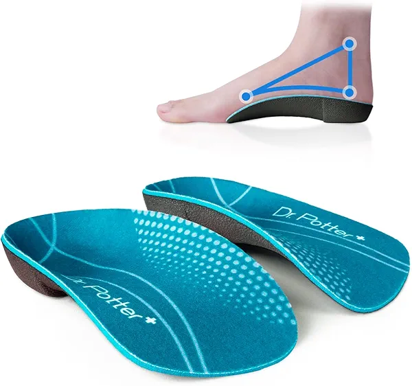 DR. POTTER+ 3/4 Orthotic Insoles, Shoe Inserts for Plantar Fasciitis Relief, High Arch Support Inserts for Flat Feet, Over-Pronation and Heel Pain (Medium(Men's 6.5-8.5 / Women's 7.5-9.5))