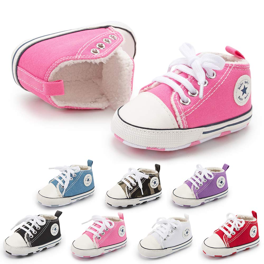 Meckior Baby Girls Boys Canvas Sneakers Soft Sole High-Top Ankle Infant First Walkers Crib Shoes