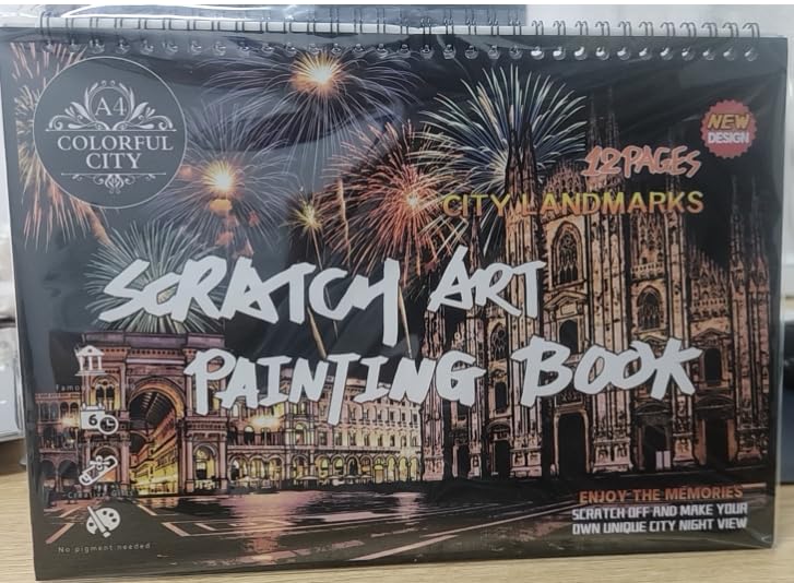 Scratch Art Book for Adults - 12PCS Scratch Painting Foil Art for Adults Scratch City Series Books Foil Engraving Scratch Art Adult Set with 6 Tools