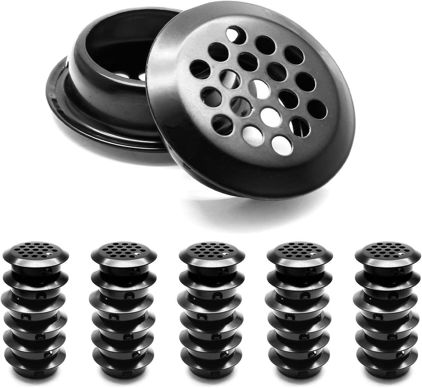 Cjueiom 30PCS Air Vent Louver 25mm Round Ventilation Grilles, Stainless Steel Mesh Hole Vent Circular Soffit Vent Cover, Black Wardrobe Vent Shoes Cabinet Vent for Bookcase Cupboard Drawer Bathroom