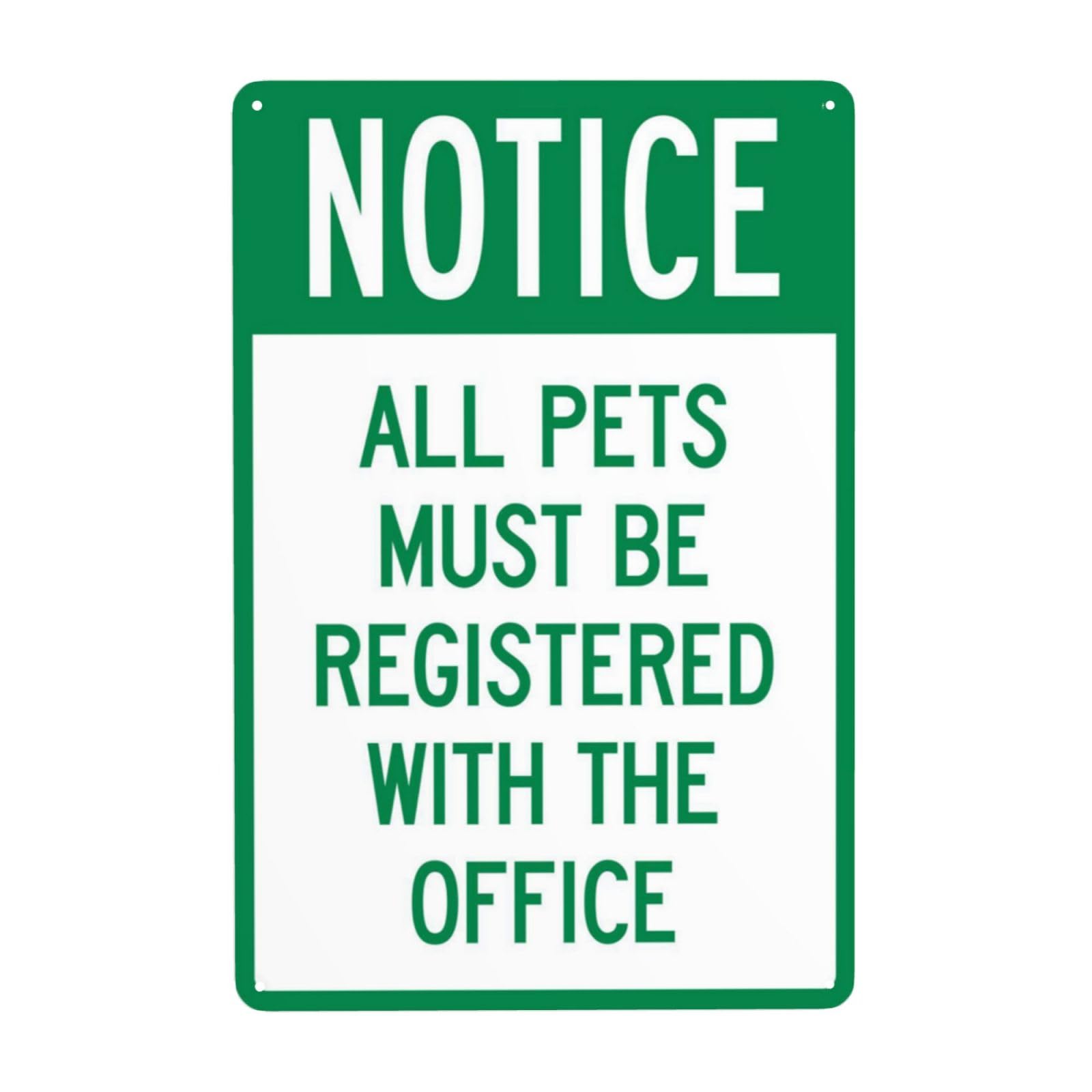 All Pets Must Be Registered At Office Vintage Metal Dog Park Notice Sign 12x8 Inch