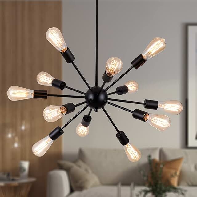 Sputnik Chandeliers Black, Modern 12-Light Farmhouse Pendant Light Mid C...