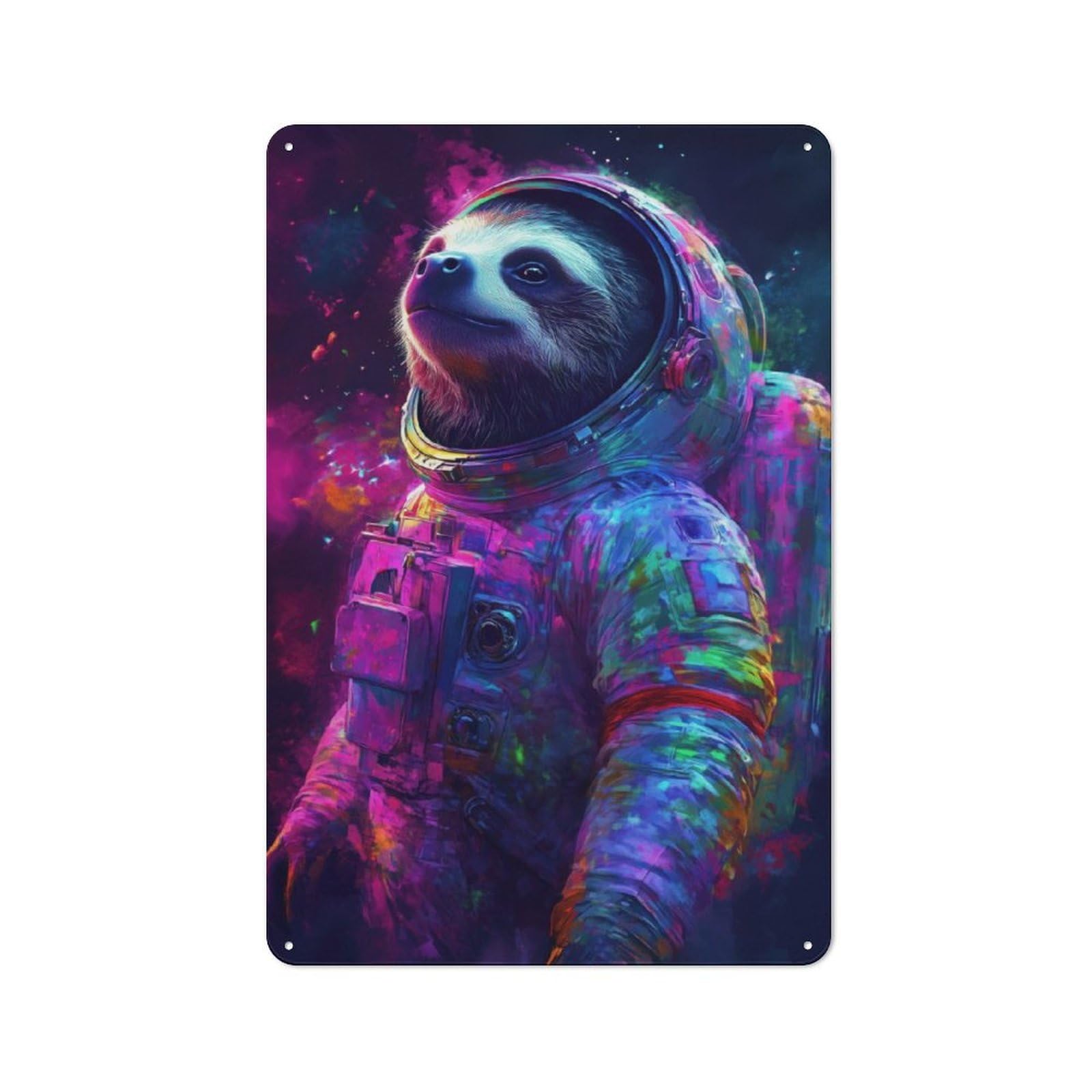 Junmoney Sloth Astronaut Retro Metal Sign 30X20cm Featuring For Workshop Wall, For Kitchen, Dining Room And Home Bar Wall Decor