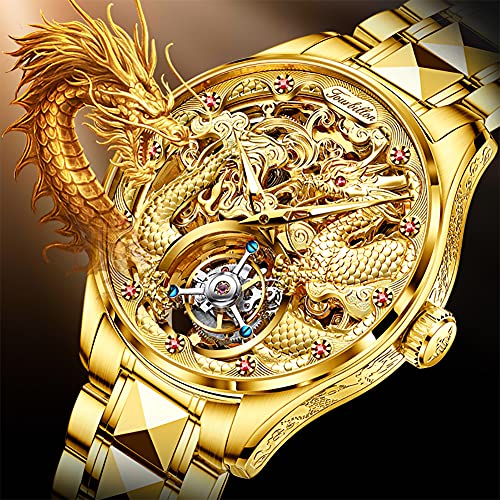 Image of OUPINKE Men's Watches Automatic Self-Winding Luxury Diamond Mirror Skeleton Mechanical Watch Date Dress Business Tungsten Steel Waterproof Luminous Wrist Watches for Men