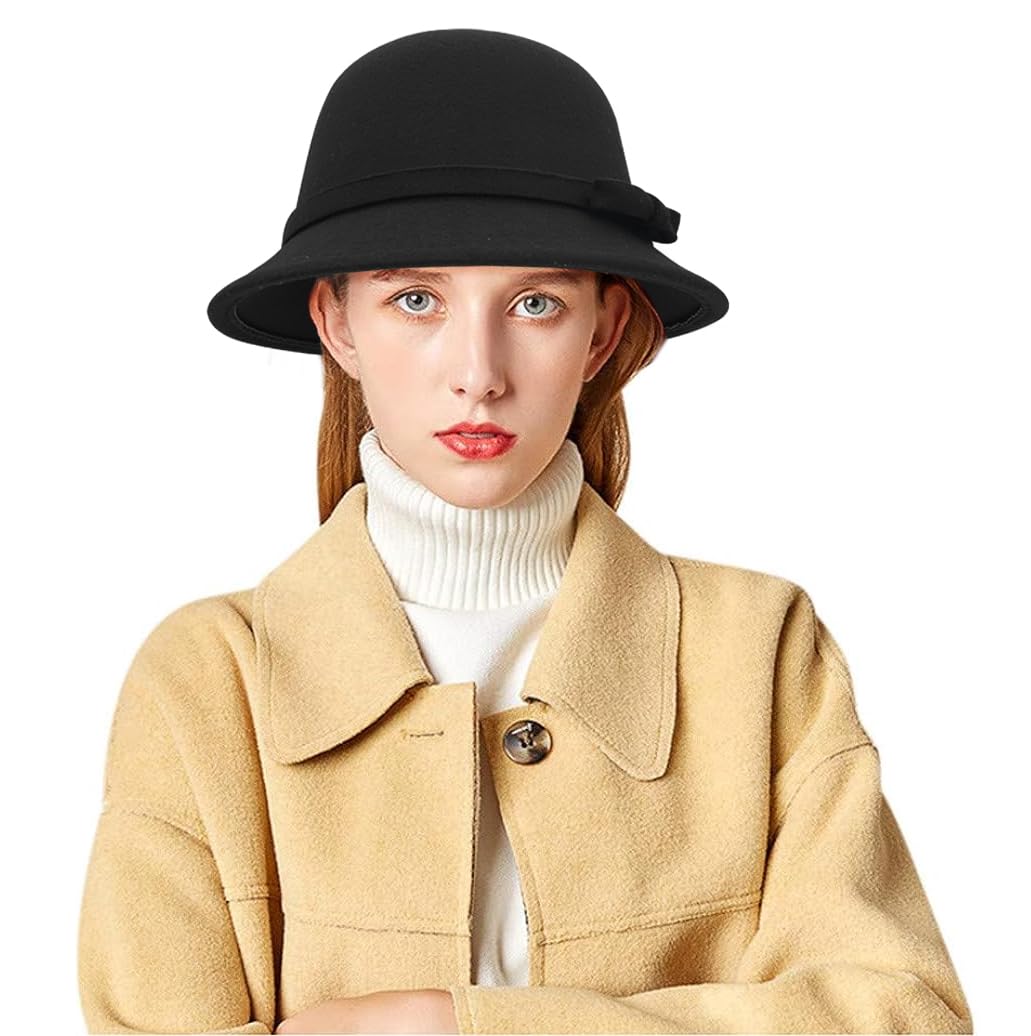 Chapeau cloche en feutre pour femme avec nœud papillon Fedora - Chapeau melon vintage des années 1920