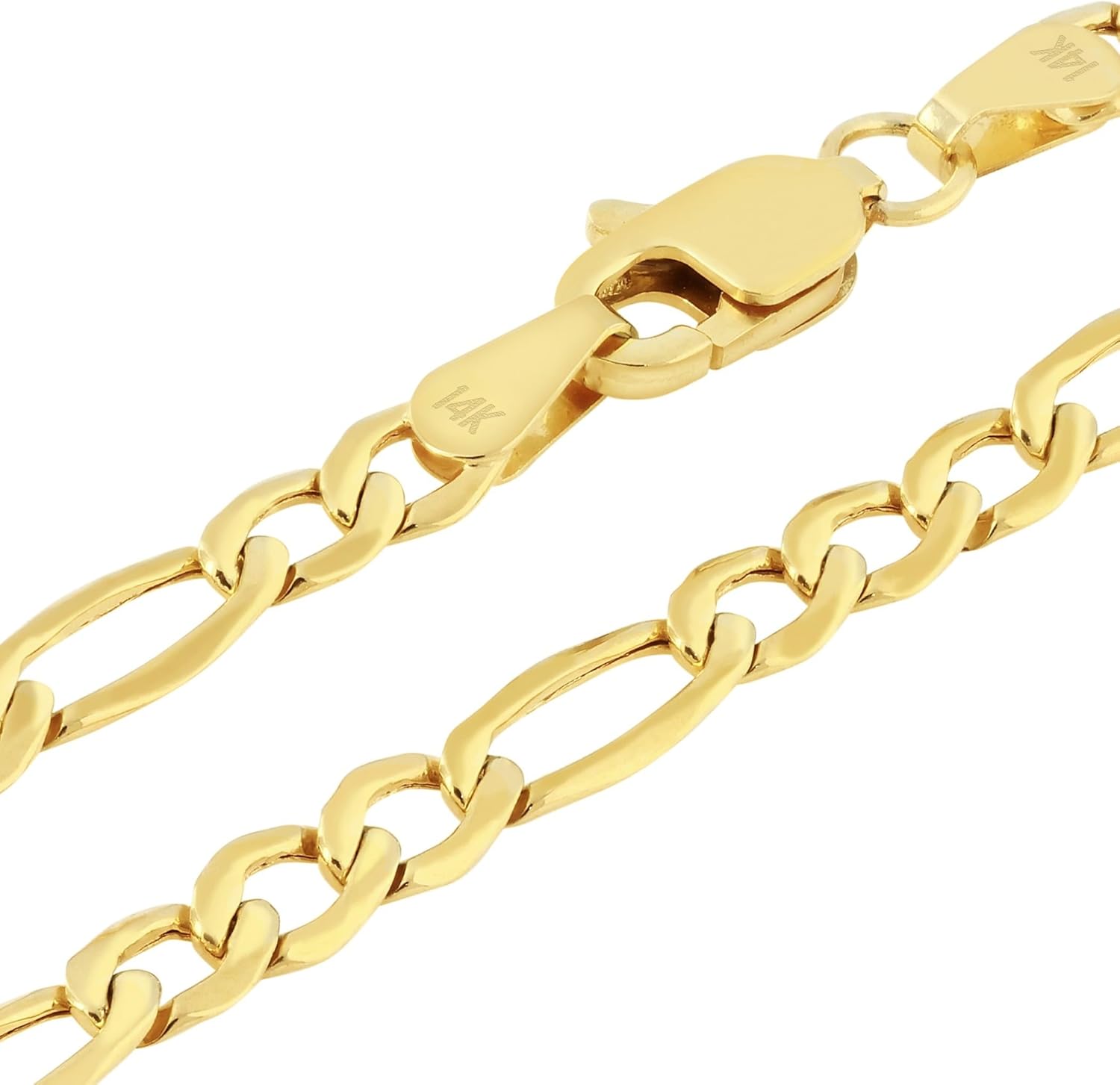 Nuragold 14k Real Yellow Gold Figaro Link 2.5mm Chain Necklace (16"-26") Italian Jewelry for Men & Women