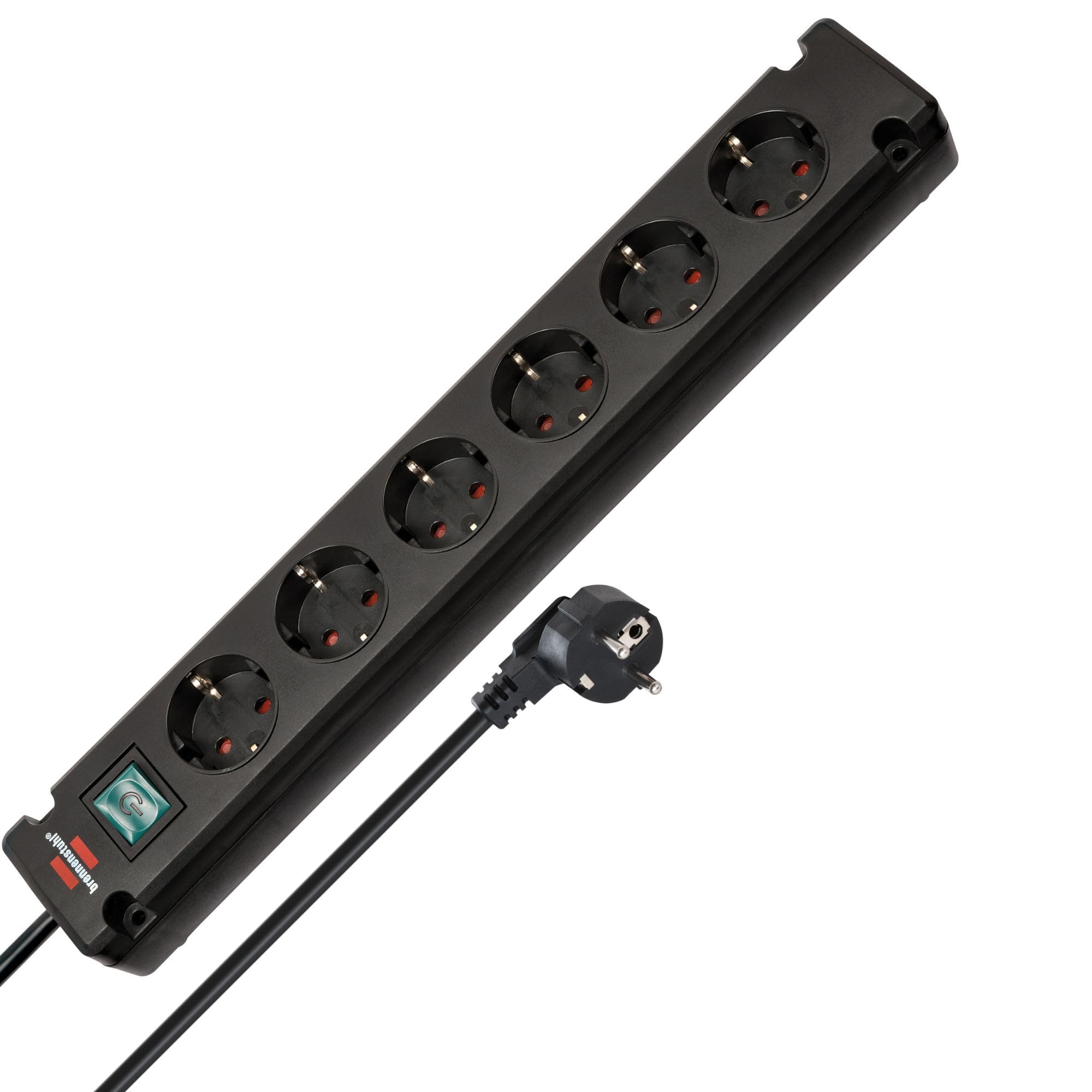 Brennenstuhl Bremounta Steckdosenleiste 6-Fach mit Schalter (Mehrfachsteckdose mit 90 Grad Steckdosen, Steckerleiste mit Befestigungsmöglichkeit und 3m Kabel) schwarz