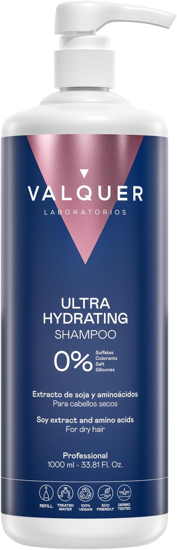 VALQUER Ultra Hydrating Zero Shampoo | Nourishes, Repairs & Softens Very Dry Hair | Anti-Frizz & Shine with Soy Extract and Keratin | Vegan Hair Care | 1L