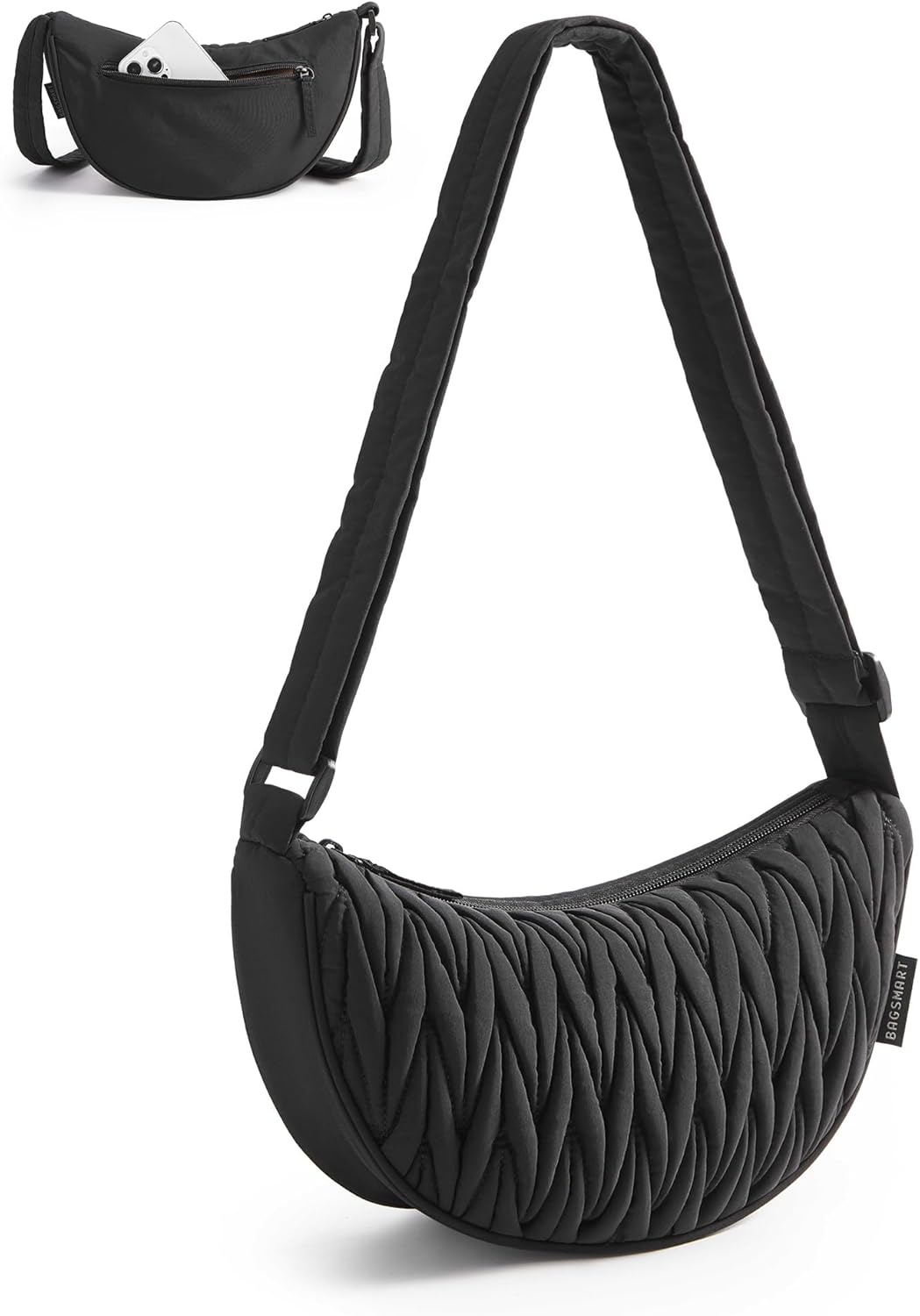 BAGSMART Small Crossbody Bag for Women Men Trendy,Quilted Crossbody Hobo Bag with Adjustable Strap and Inner Pockets