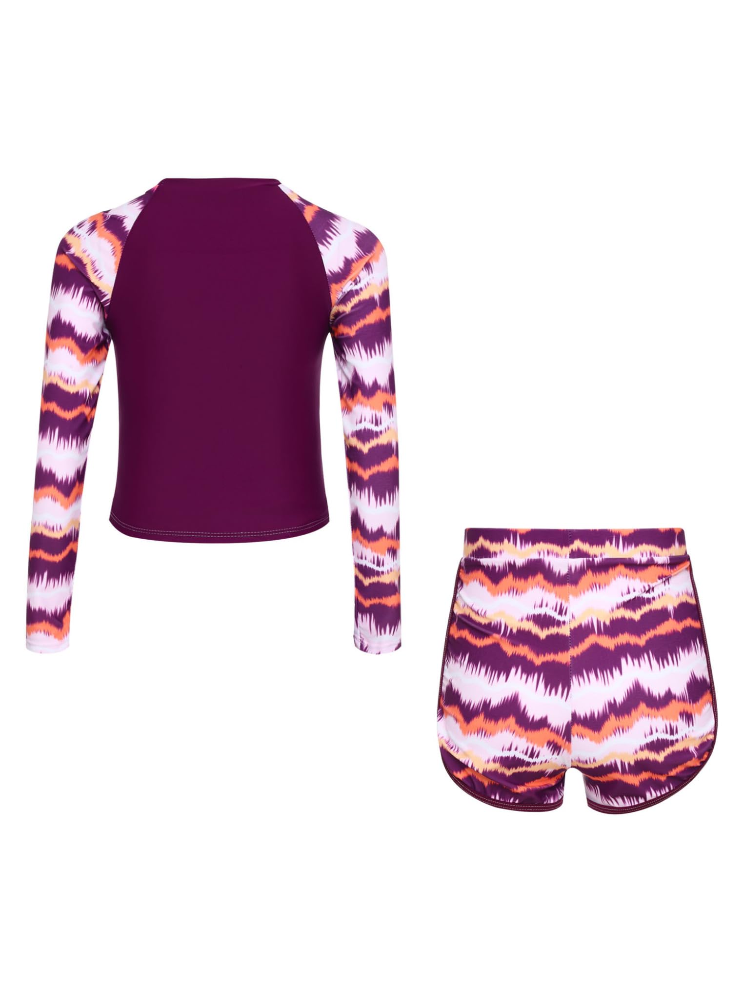Kaerm Girls Sun Protection Swimsuit Rash Guard Swimwear Long Sleeve Athletic Bathing Suit for Surfing Rose Purple 7-8 Years