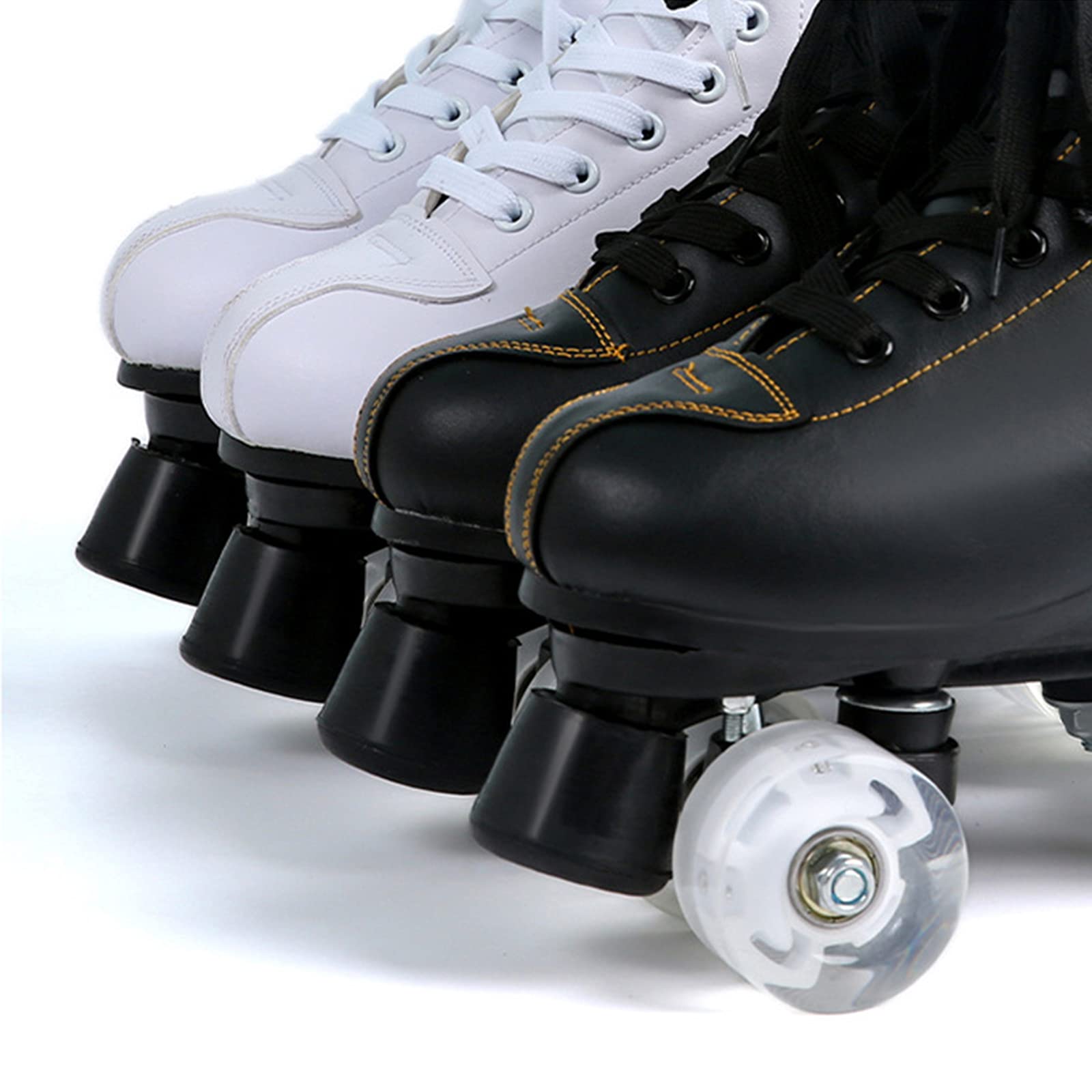 Patins à roulettes à Double Rangée pour Femmes et Hommes, Rollers Quad en Cuir PU Haut de Gamme avec Roues Clignotantes en PU pour Débutant Adulte Adolescent Enfant