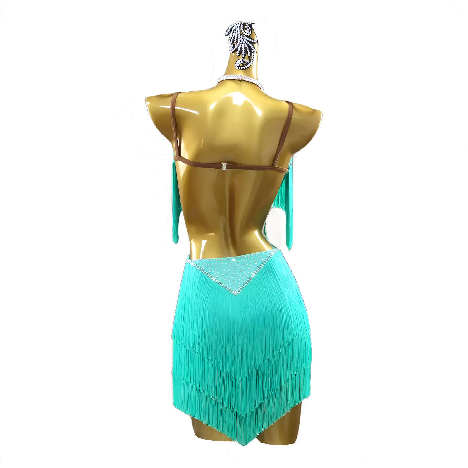Abito Da Ballo Latino Da Donna, Senza Maniche Con Frange E Schiena Scoperta, Con Strass, For Gare Di Ballo Da Sala