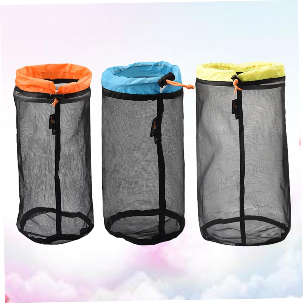 Lot de 3 sacs en maille à cordon pour rangement de couettes et linge de camping