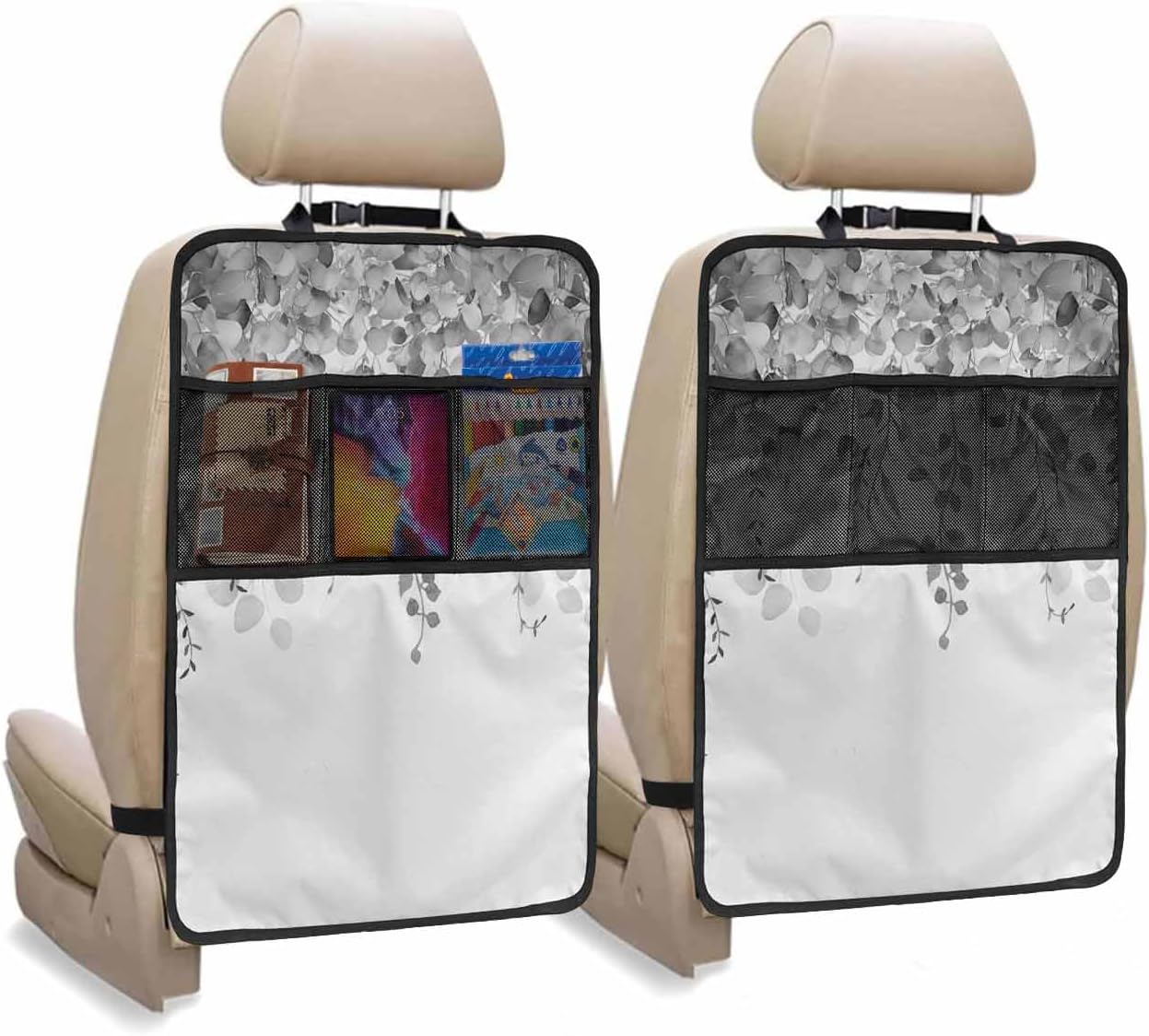 Car Seat Protector, 2 Pack Kick Mats with Organizer - 3 Pocket Storage, Beautiful Peacock Feathers Ombre Teal Green Blue Back Seat Cover for Kids Universal Fit Automotive Interior Protectors