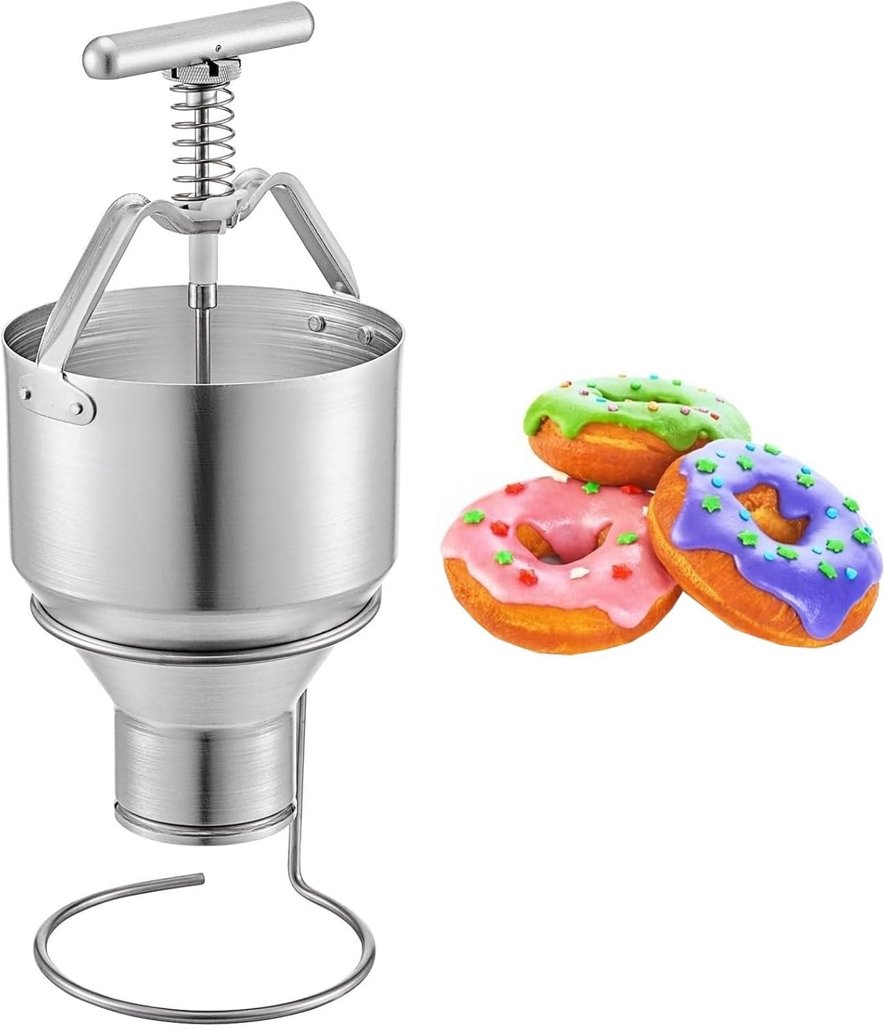 Manueller Donut-Depositor mit Ständer, 5L verstellbare Stärke, Edelstahl-Teigspender für gleichmäßige Donuts, für gewerbliche Bäckereien & Haushaltsküche - 30-90mm Durchmesser, Antihaftbeschichtung