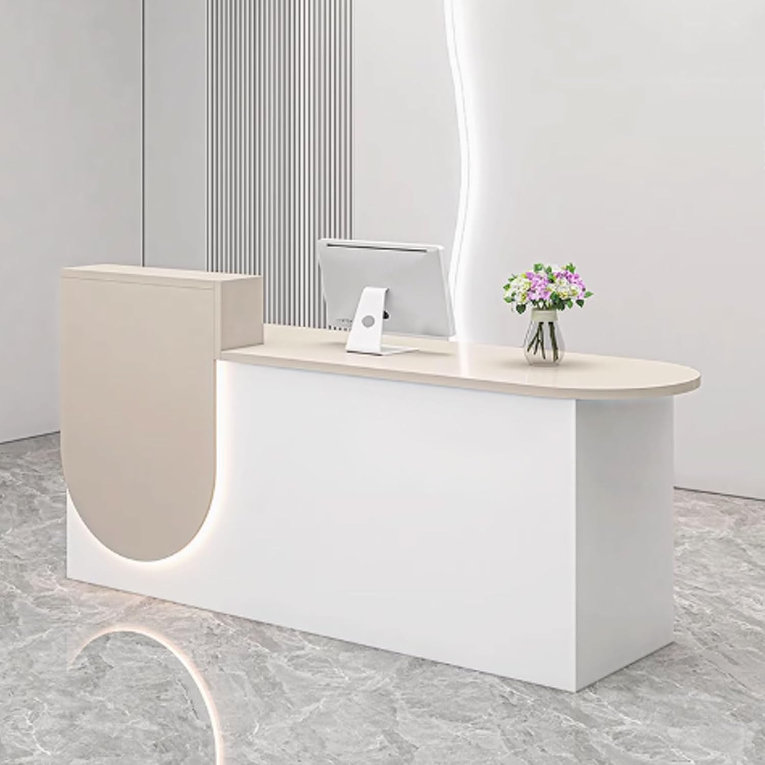 Reception Desk with Counter, Modern Reception Standing Counter, Front Desk Reception Counter, Office Counter Table with Soft Lighting for Clothing Stores, Restaurants(Beige,1m)
