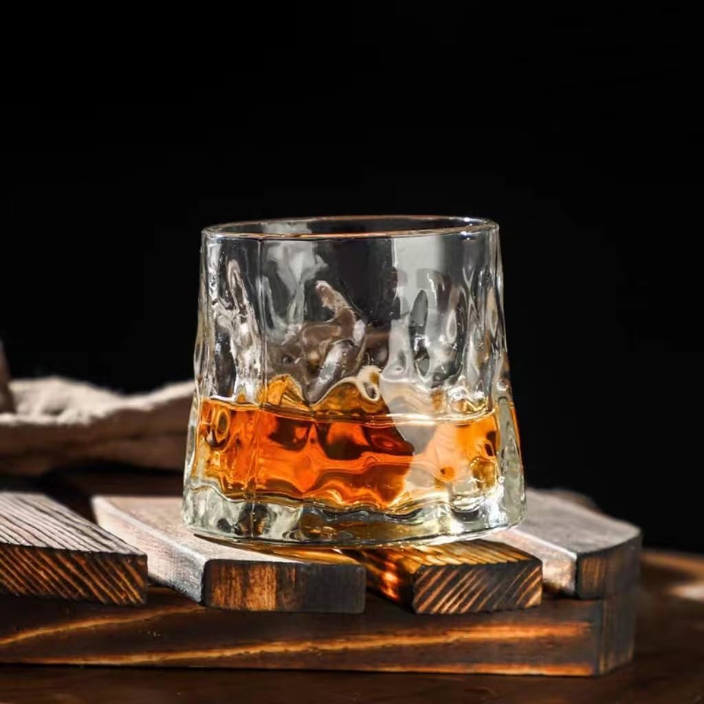 Whiskey Spinning Glasses Set of 4, Solid Rotating Glassware, 5 oz