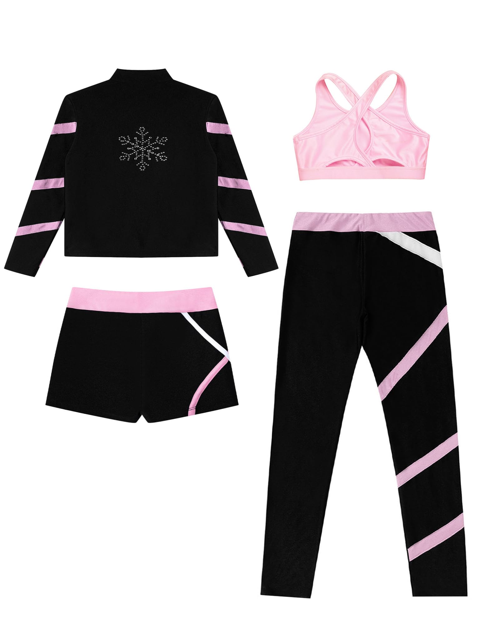 Tute da Pattinaggio in Pile Bambina Completo Invernale Termico Giacca + Reggiseno+ Pantaloni + Pantaloncini Abbigliamento da Pattinaggio su Ghiaccio Rosa 5-6 anni