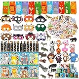 158 pcs Safari Party Favors for 12 kids ，Jungle Safari Birthday Party Supplies, Wild Animal Goodie Bags ,Safari Birthday Decorations Gift Bag Fillers Pinata Stuffers, Wild Animals Themed Party Toys