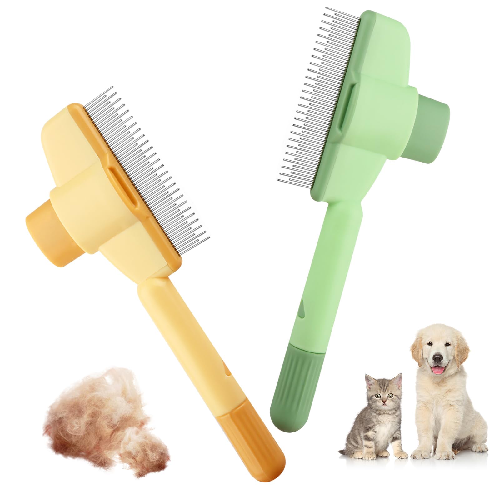 2 Pièces Brosse pour Chat, Peigne Chat Autonettoyant pour Animaux de Compagnie, Brosse Chien Chats Poil Long et Court, Brosse Attrape Poils pour Chats, avec bouton de déverrouillage