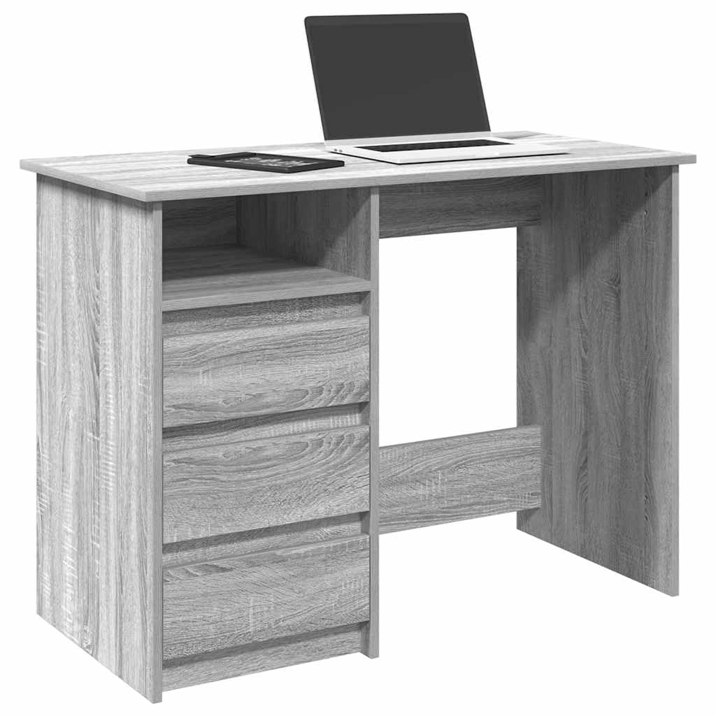 Escritorio gris Sonoma de madera 102 x 50 x 75 cm para oficina en casa, mesa de ordenador, mesa de trabajo, mesa de trabajo con espacio de almacenamiento y superficie de fácil cuidado para
