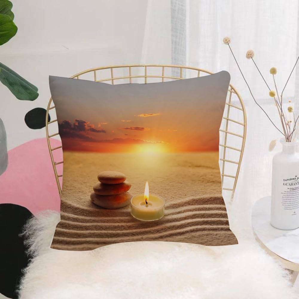 Hyosxw Stack Of Stones And Candle Chakra Zen Yoga H - A10 Cushion Cover,Throw Pillow Case Home Decorative For Living Room Bedroom Sofa Chair 18X18 Inch,Stack Of Stones And Candle Chakra Zen Yoga Horizon Backdrop,Pillowcase 45X45cm