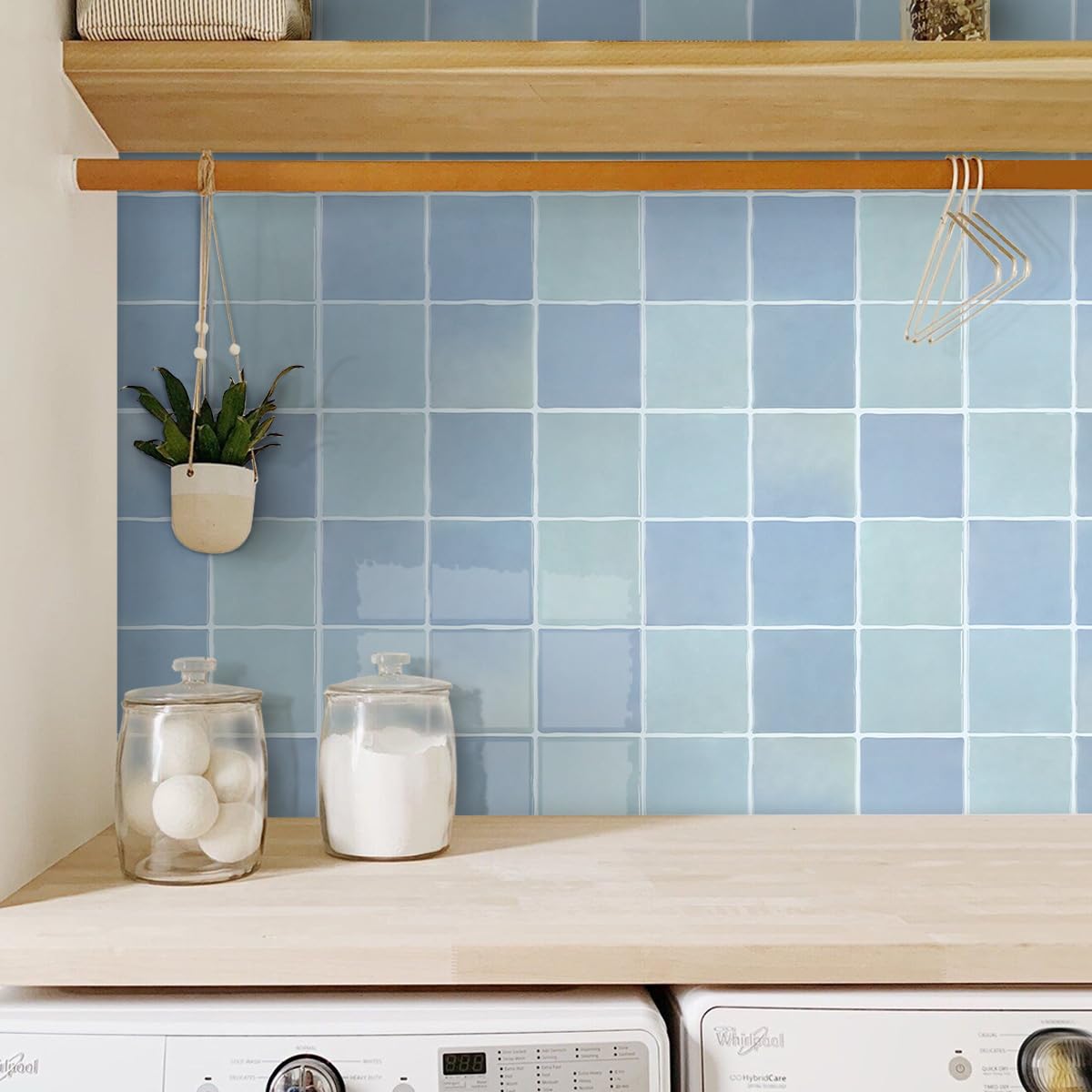 Commomy Più Spessi Piastrelle Adesive Cucina Azzurro Chiaro, 10 pezzi | Paraschizzi Cucina Mattonelle Adesive Bagno, Vinile Pannelli Decorative 3D per Parete,30,5 x 30,5 cm