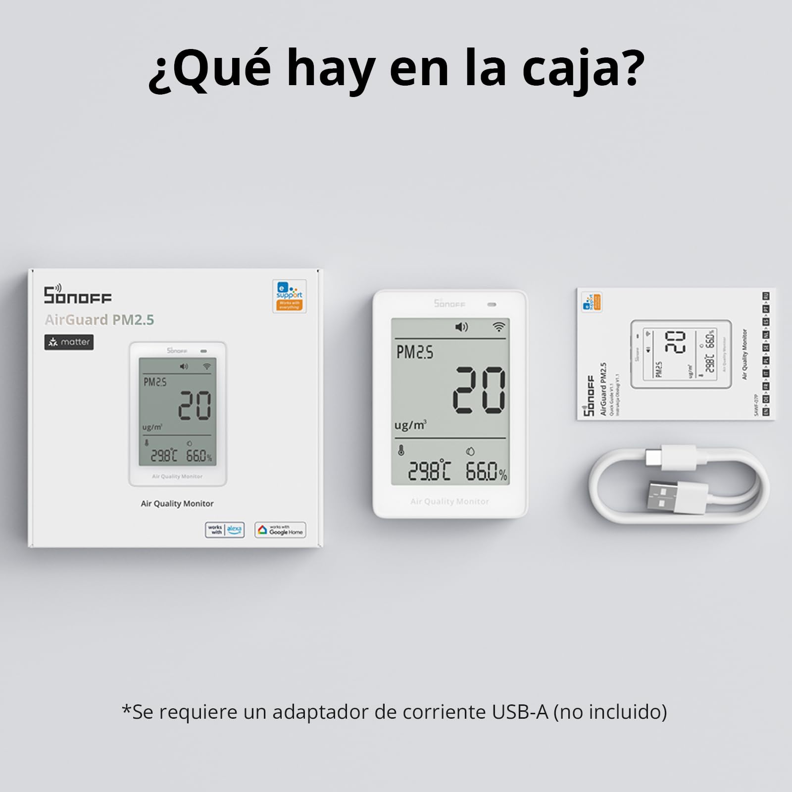 SONOFF Monitor inteligente de calidad del aire, PM2.5, detector PM10, temperatura/humedad, pantalla en tiempo real y alarma