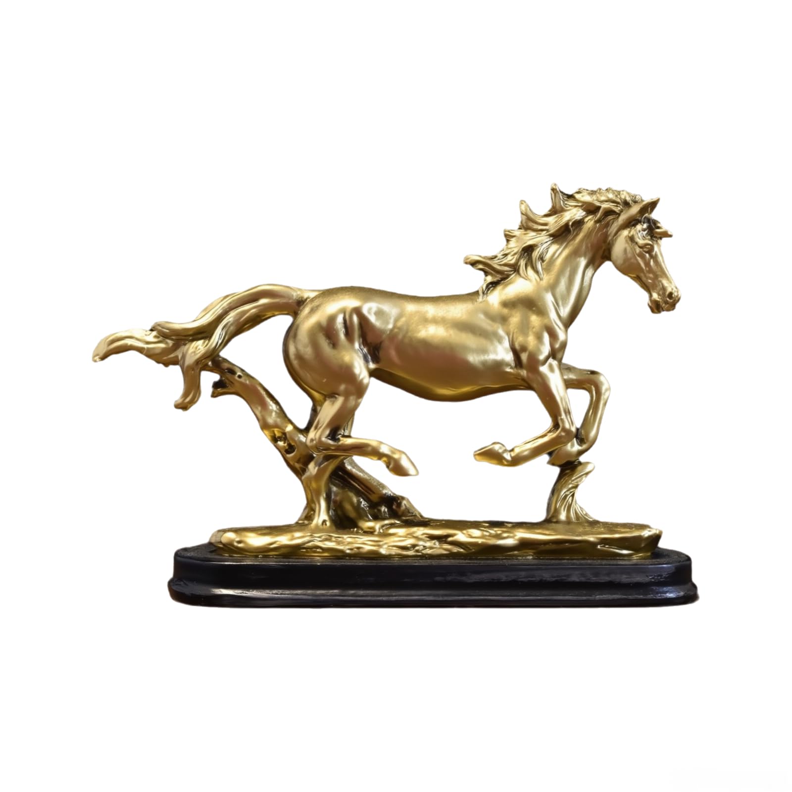 Statue de cheval au galop avec finition dorée pour collectionneur d'art