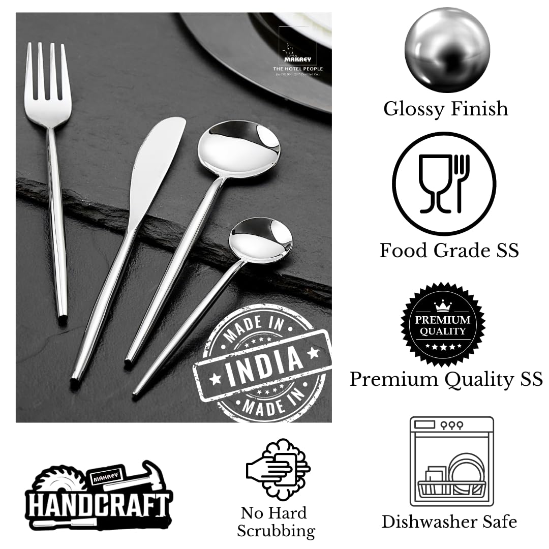 MAKREY Handcrafted Forged Stainless Steel Premium Cutlery 6 Pieces Set AP Fork 8"/20cm for Home & Restaurant Belle Round Design Glossy Finish (Pack of 6) 3